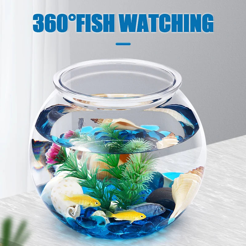 Plastic Fish Tank — Round Desktop Aquarium for Betta & Mini Fish, S/M/L/XL