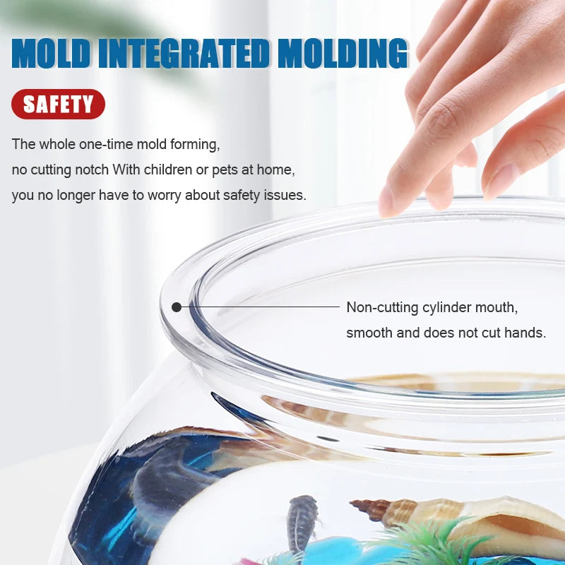 Plastic Fish Tank — Round Desktop Aquarium for Betta & Mini Fish, S/M/L/XL