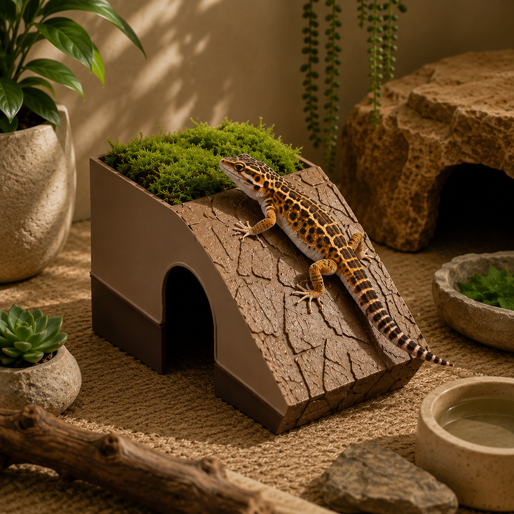 2-in-1 Reptile Hideout Bowl — Decorative Shelter & Water Dish for Geckos & Frogs