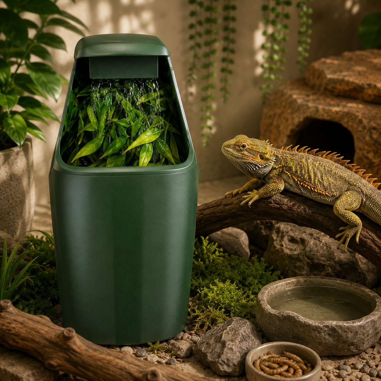 Automatic Reptile Water Dispenser — Filtered Drinking Fountain for Lizards & Amphibians