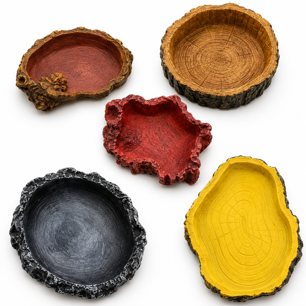 Resin Reptile Feeder Dish — Rock-Style Food & Water Bowl for Turtles & Tortoises