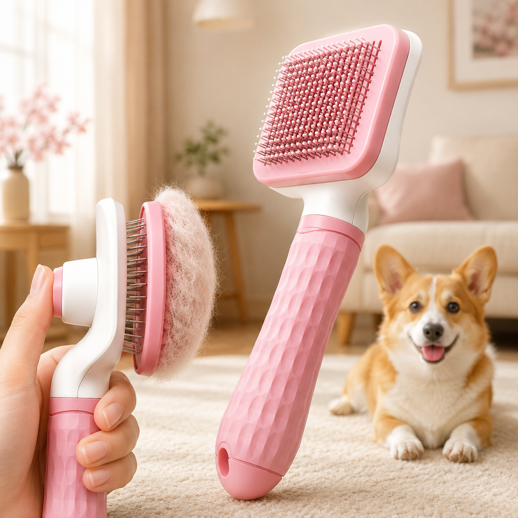 One-Click Hair Removal Comb — Bent Needle Slicker Brush for Dogs & Cats