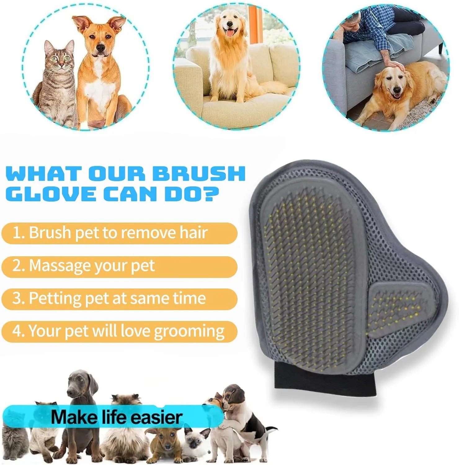 Gentle Deshedding Glove — Soft Hair Removal Glove for Cats & Dogs