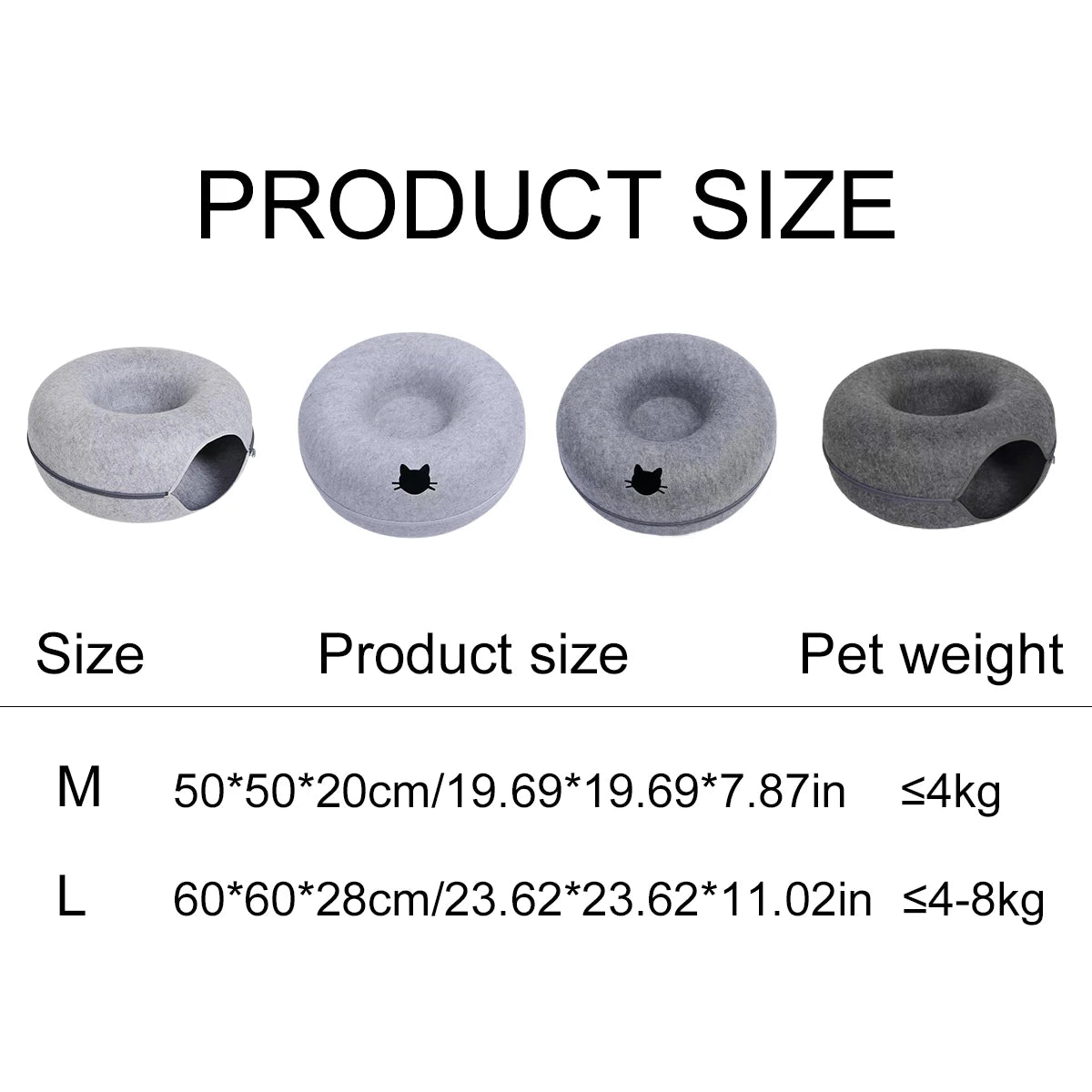 Round Cat Tunnel Bed — Felt Donut Nest with Scratcher Base