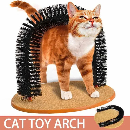 Arch Cat Scratcher & Self-Groomer — Wall-Mounted Massage Board with Brush