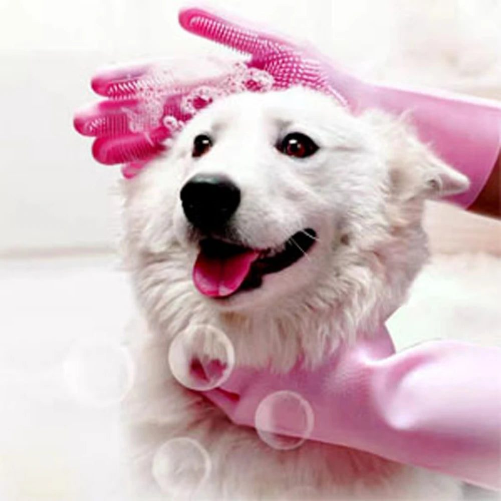 Silicone Bathing Gloves — Multi-Functional Shampoo Scrubber for Dogs & Cats