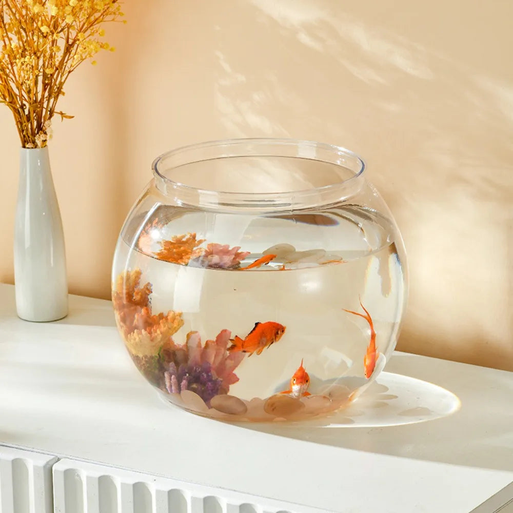 Round Fish Bowl — Clear Plastic Desktop Aquarium for Betta & Small Fish