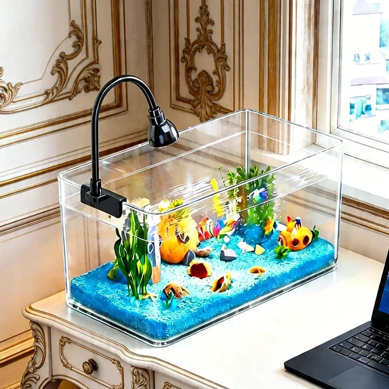 Trapezoidal Fish Tank — Transparent Tabletop Aquarium for Office & Home