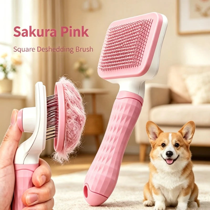 One-Click Hair Removal Comb — Bent Needle Slicker Brush for Dogs & Cats