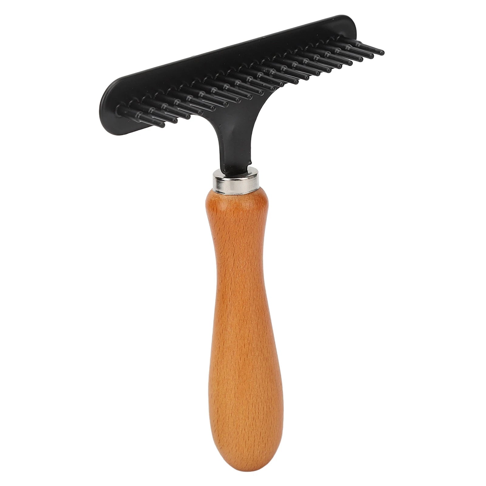 Handheld Deshedding Rake — Wooden Handle Grooming Brush for Cats & Dogs