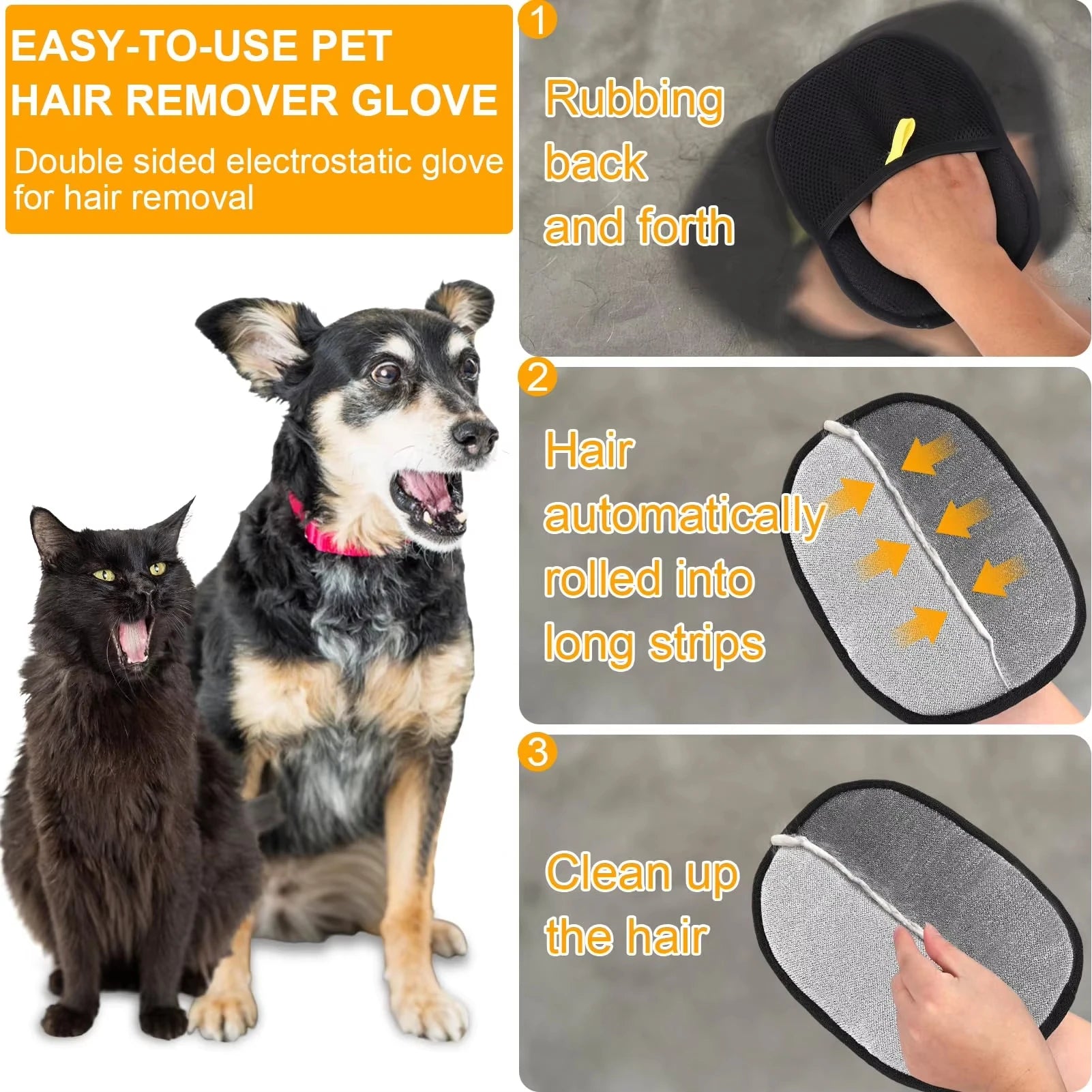 Reusable Static Hair Removal Gloves — Double-Sided Pet Hair Grabber