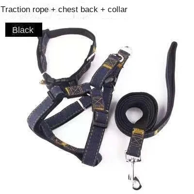 Denim Patch Dog Leash Set — Chest Strap Walking Leash, 2 & 3-Piece Sets