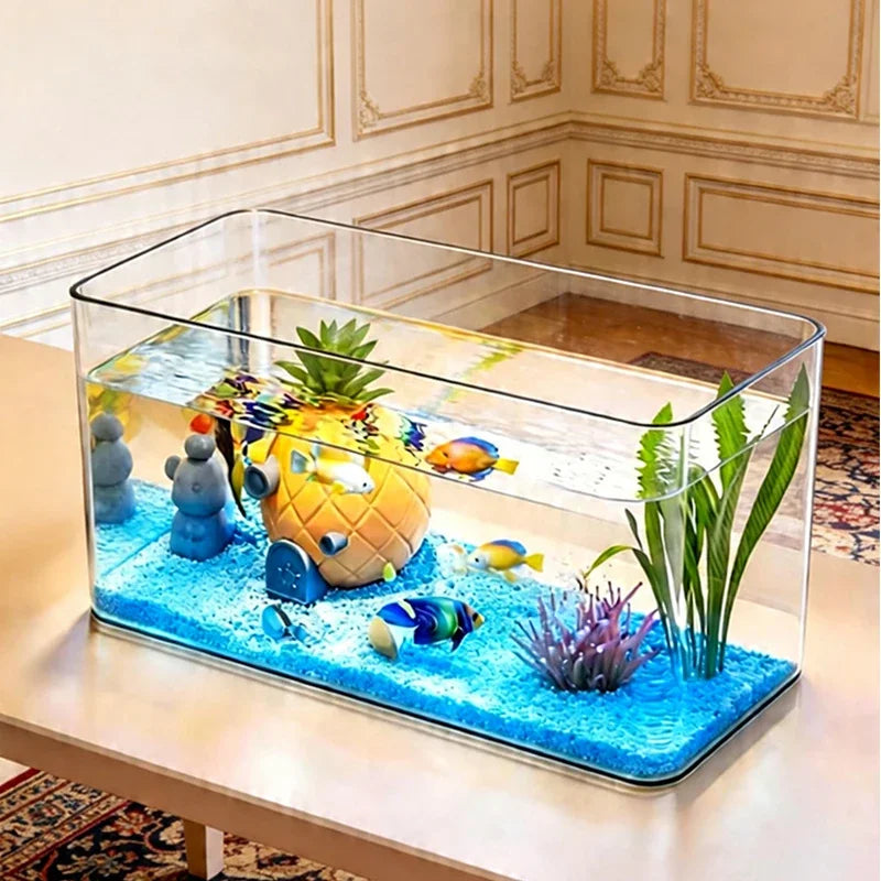 Trapezoidal Fish Tank — Transparent Tabletop Aquarium for Office & Home