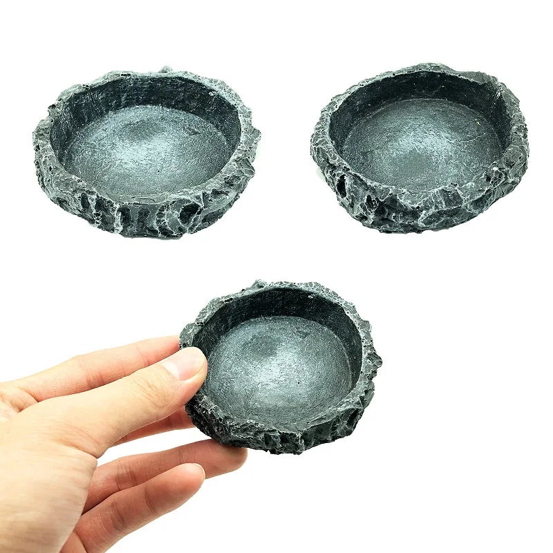 Stone-Texture Reptile Bowl — Food & Water Dish for Bearded Dragons
