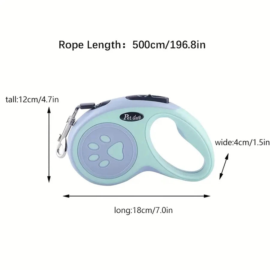 Retractable Dog Leash — Bone & Paw Print Design with Metal Clip