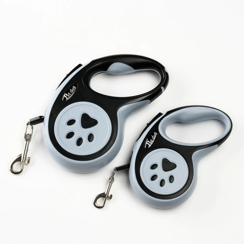 Retractable Dog Leash — Bone & Paw Print Design with Metal Clip