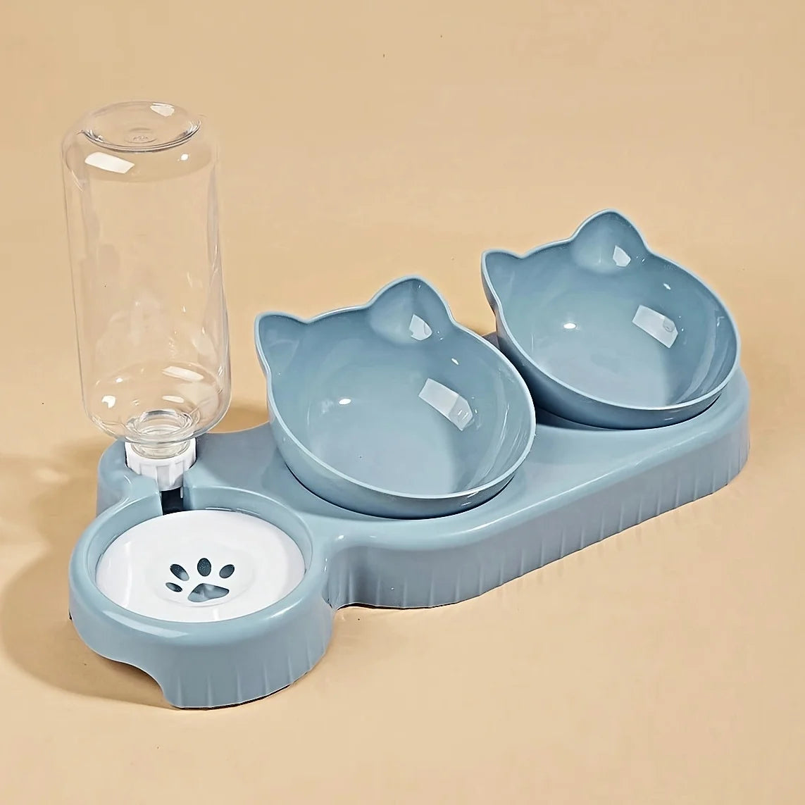 3-in-1 Tilted Cat Bowl Set — Food & Water Bowl with Gravity Bottle