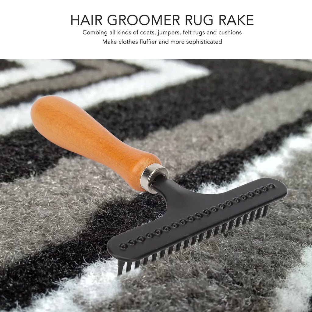 Handheld Deshedding Rake — Wooden Handle Grooming Brush for Cats & Dogs