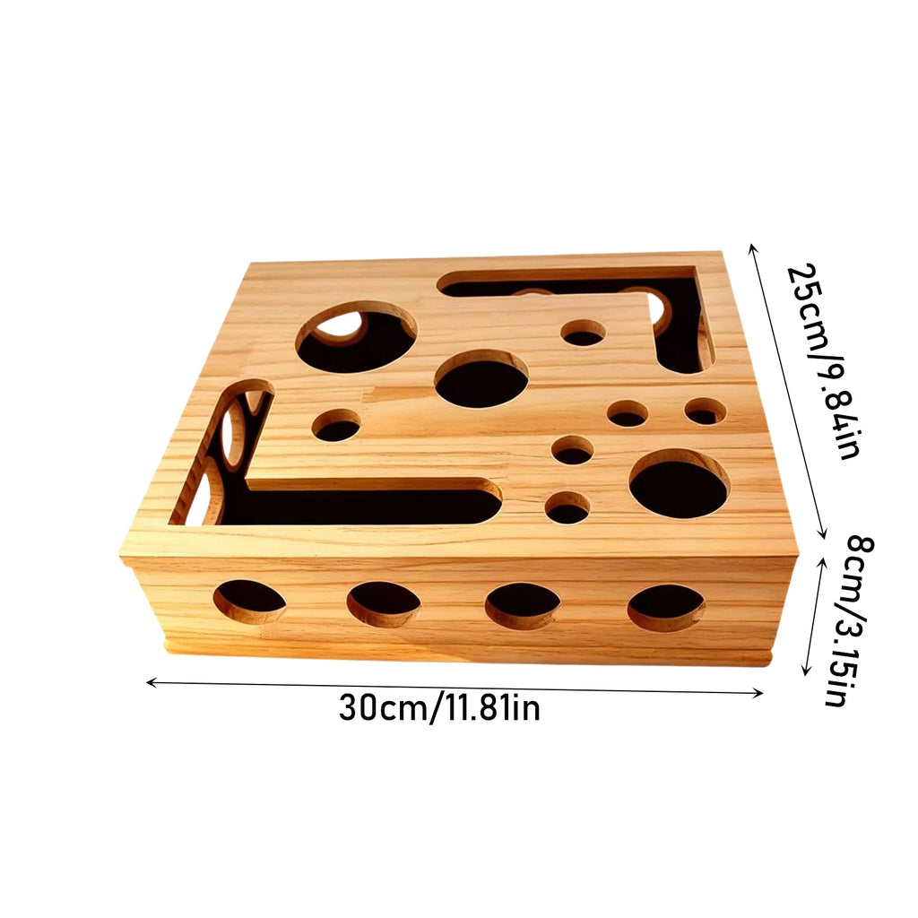 Wooden Cat Maze Puzzle Feeder — Frosted Treat Dispenser for Enrichment