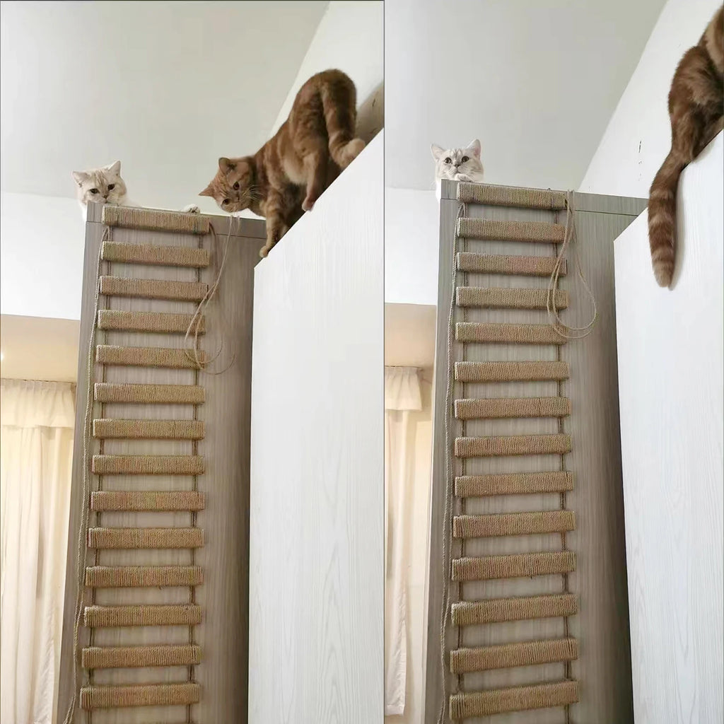 Sisal Rope Cat Climbing Bridge — Wooden Cat Tree Ladder for Cage or Room Use