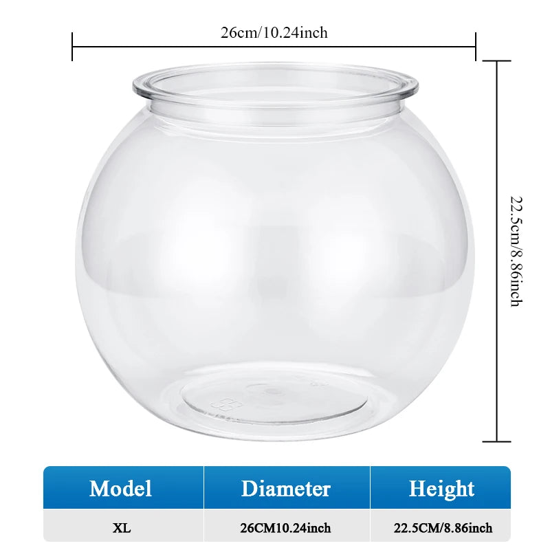 Plastic Fish Tank — Round Desktop Aquarium for Betta & Mini Fish, S/M/L/XL