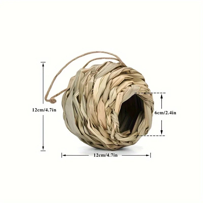 Woven Reed Bird Nest House — Hanging Grass Shelter for Outdoor & Cage Use