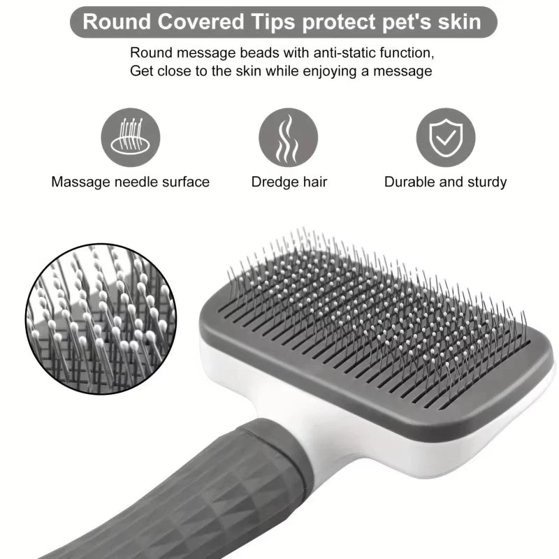 One-Click Hair Removal Comb — Bent Needle Slicker Brush for Dogs & Cats