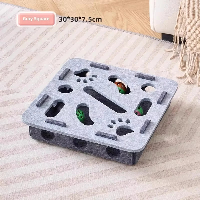 Felt Puzzle Box Cat Toy — Interactive Treat & Ball Game for Indoor Cats
