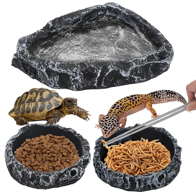 Stone-Texture Reptile Bowl — Food & Water Dish for Bearded Dragons