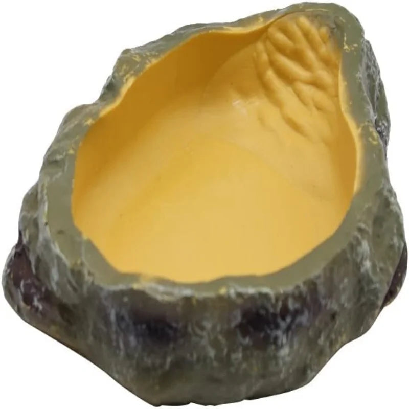 Resin Rock Worm & Water Bowl — Reptile Feeder Dish for Lizards & Snakes, S/M/L