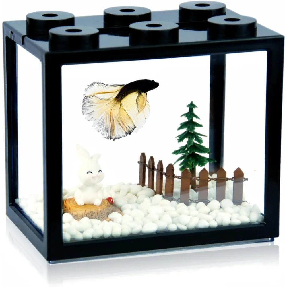 Mini Betta Fish Bowl — Stackable Cylinder Tank with 6-Hole Design