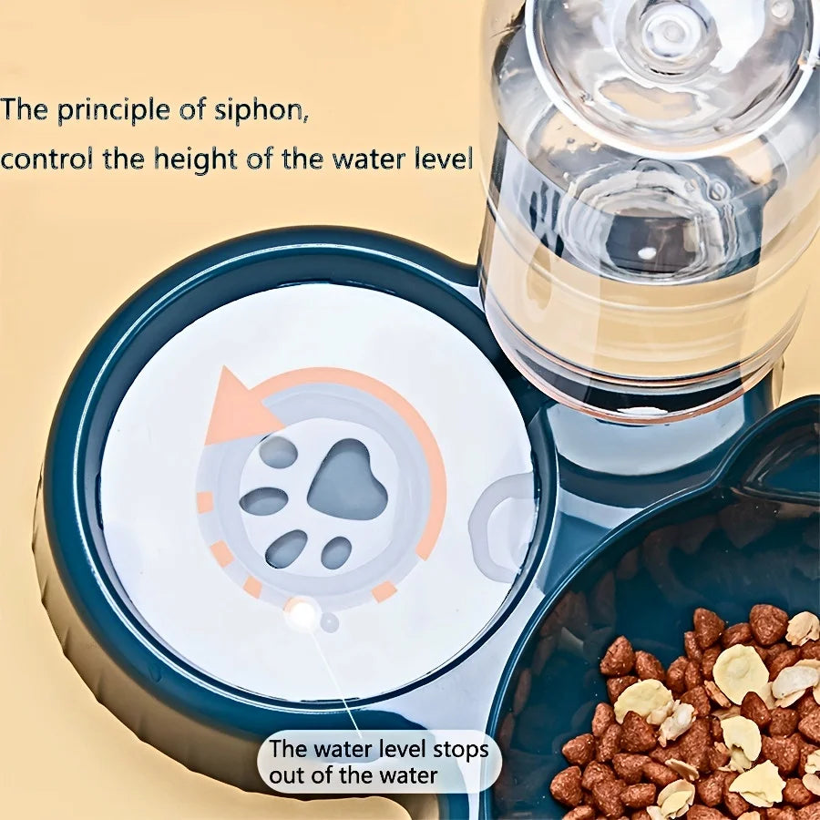 3-in-1 Tilted Cat Bowl Set — Food & Water Bowl with Gravity Bottle