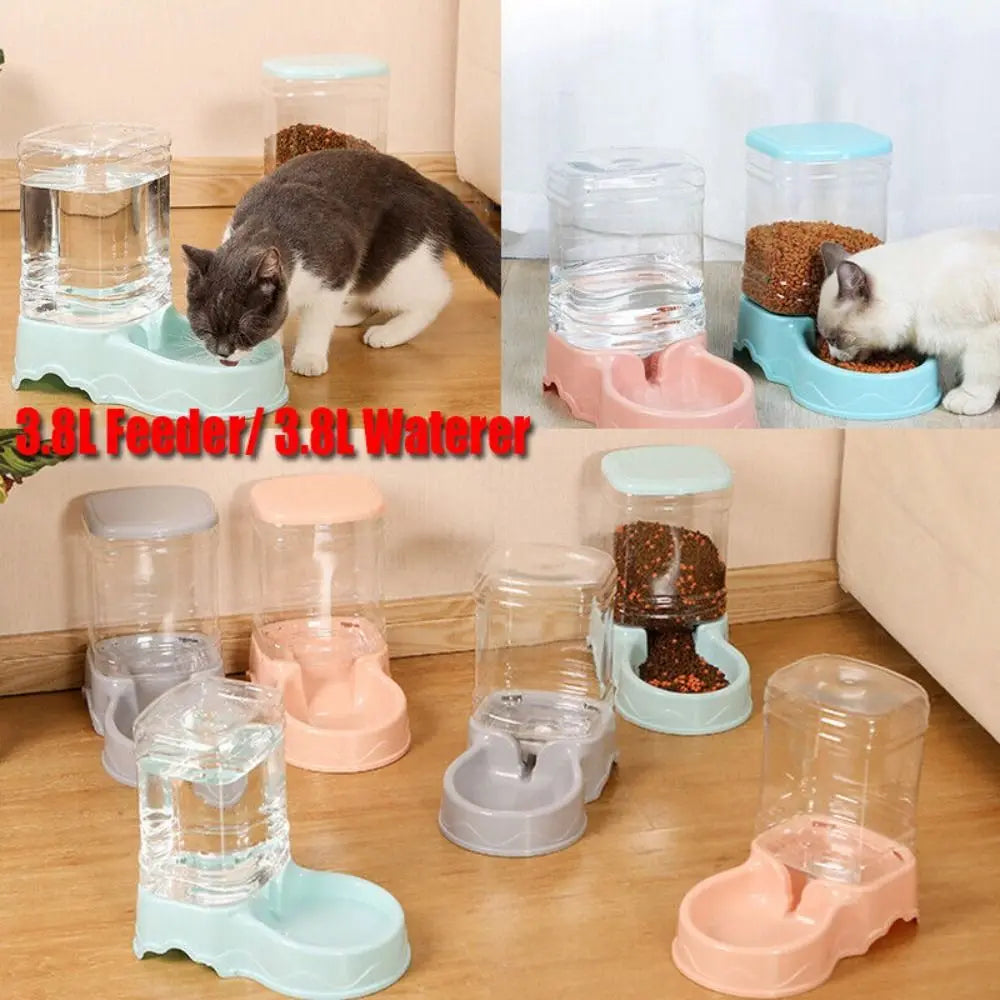 3.8L Automatic Pet Feeder & Water Dispenser — Gravity Bowl for Cats & Dogs