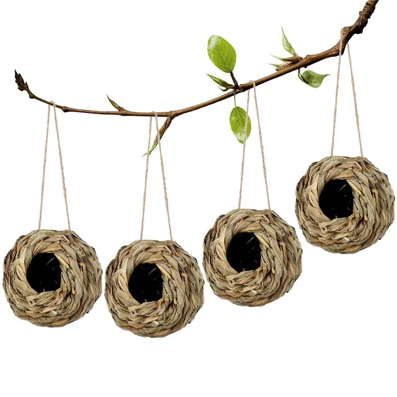Woven Reed Bird Nest House — Hanging Grass Shelter for Outdoor & Cage Use