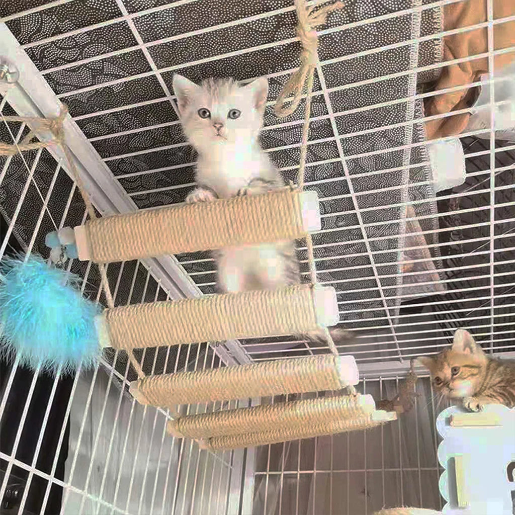 Sisal Rope Cat Climbing Bridge — Wooden Cat Tree Ladder for Cage or Room Use
