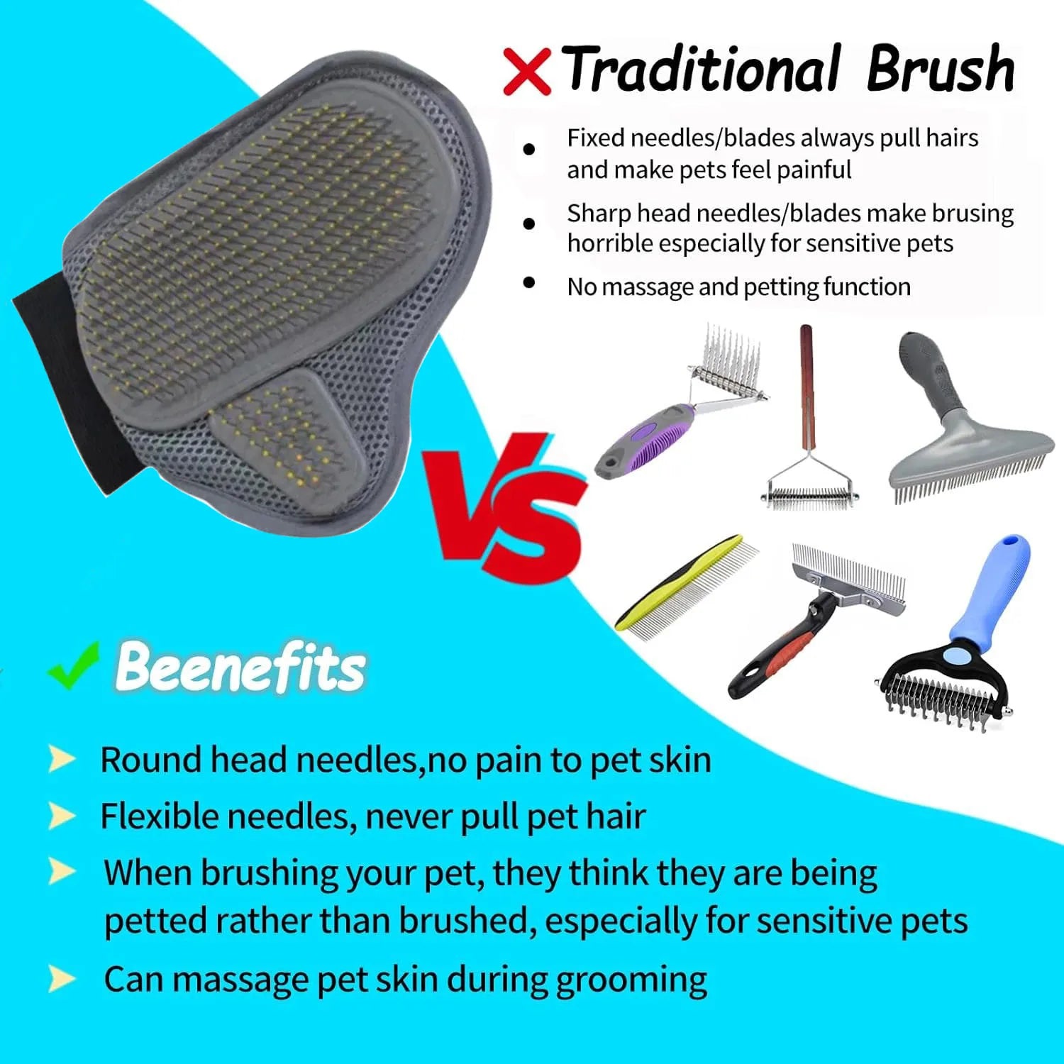Gentle Deshedding Glove — Soft Hair Removal Glove for Cats & Dogs