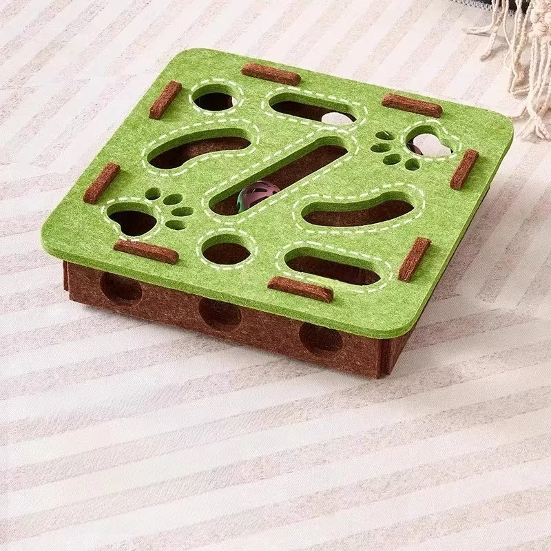 Felt Puzzle Box Cat Toy — Interactive Treat & Ball Game for Indoor Cats