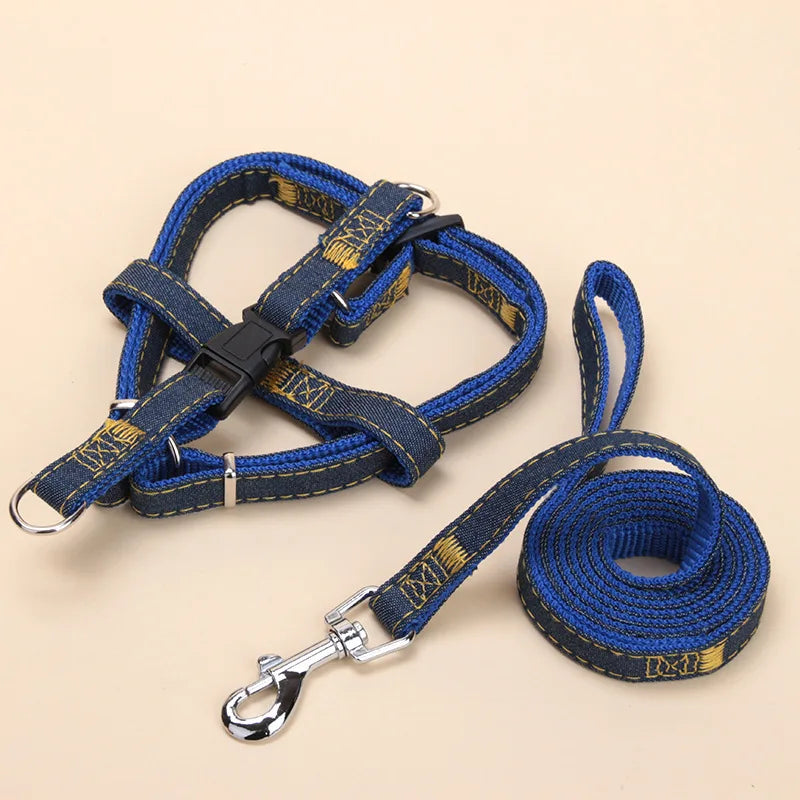 Denim Patch Dog Leash Set — Chest Strap Walking Leash, 2 & 3-Piece Sets