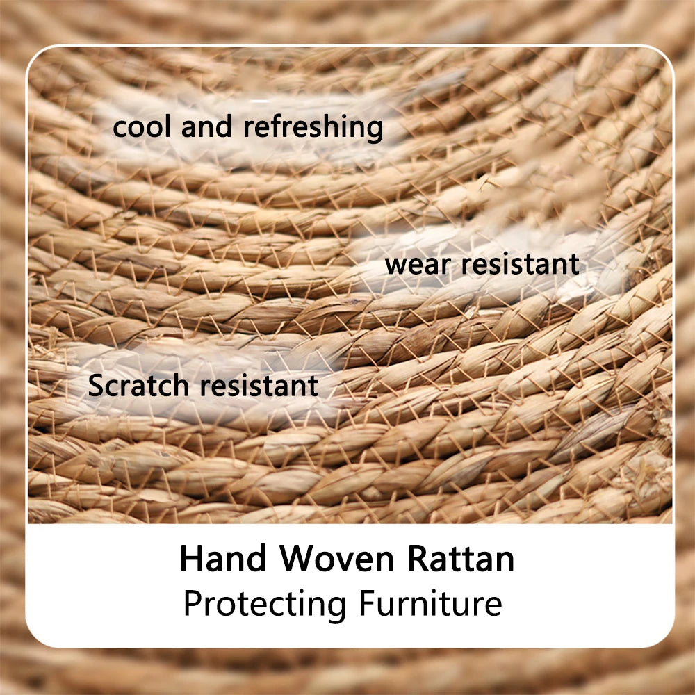Rattan Weave Cat Scratcher Mat — Floor Scratching Pad with Optional Ball Toy