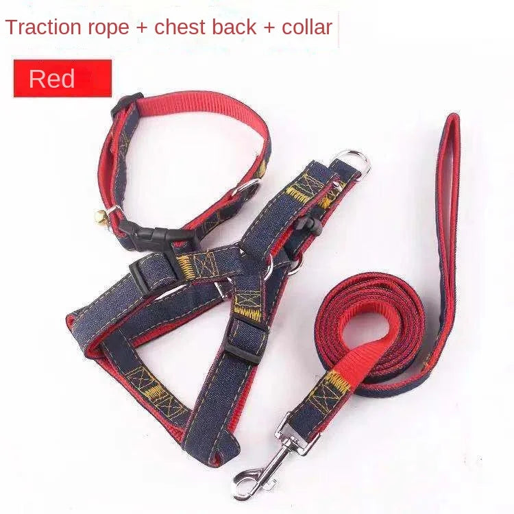 Denim Patch Dog Leash Set — Chest Strap Walking Leash, 2 & 3-Piece Sets