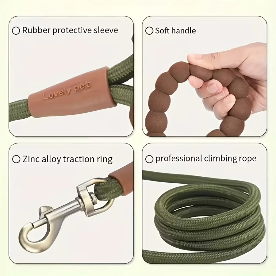 Round Rope Dog Leash — Heavy Duty Lightweight Leash for Walking & Training