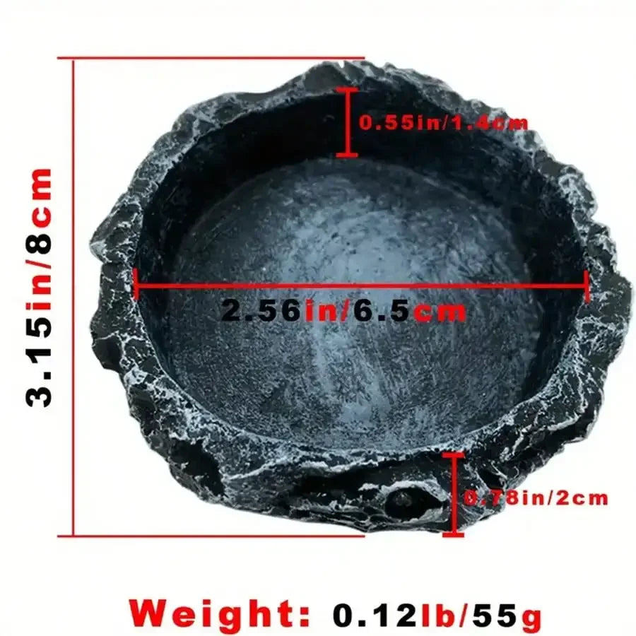 Stone-Look Reptile Bowl — Small Feeding & Water Dish for Bearded Dragons