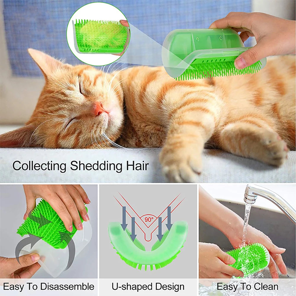 Self-Grooming Cat Scratcher Brush — Wall-Mounted Massage Comb for Shedding