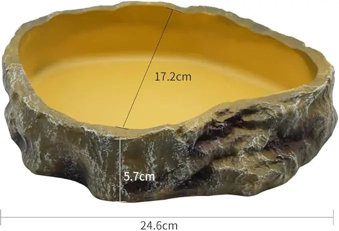 Resin Rock Worm & Water Bowl — Reptile Feeder Dish for Lizards & Snakes, S/M/L