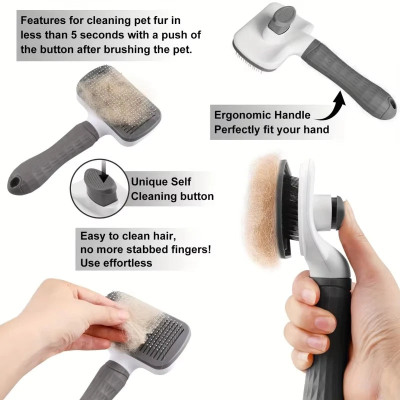 One-Click Hair Removal Comb — Bent Needle Slicker Brush for Dogs & Cats
