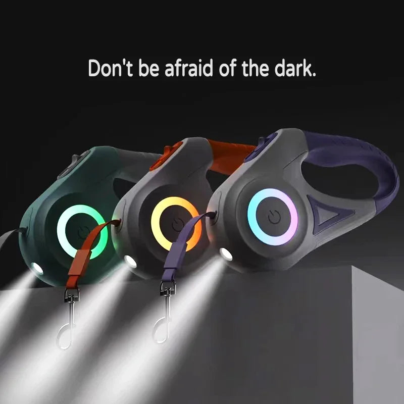 LED Light-Up Retractable Dog Leash — Glowing Safety Leash for Night Walks