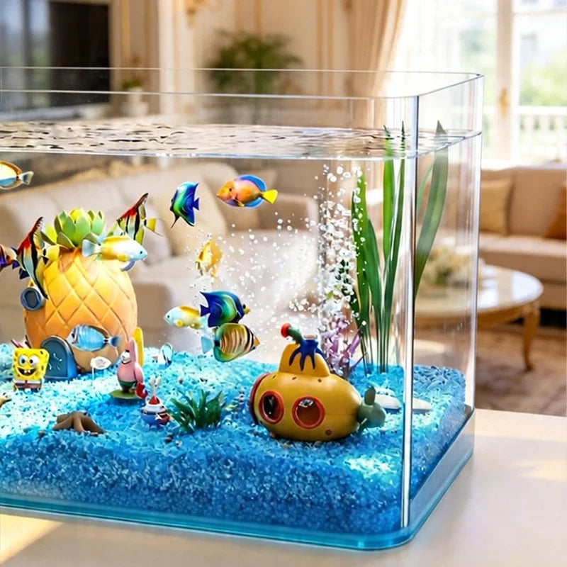Trapezoidal Fish Tank — Transparent Tabletop Aquarium for Office & Home