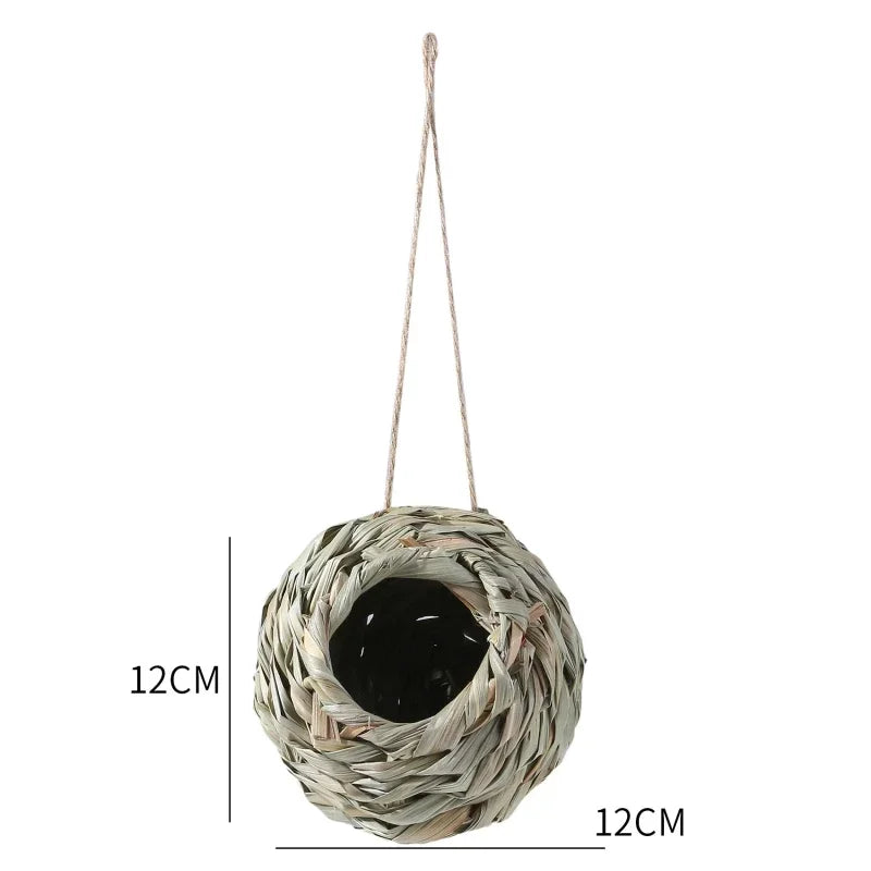 Woven Reed Bird Nest House — Hanging Grass Shelter for Outdoor & Cage Use