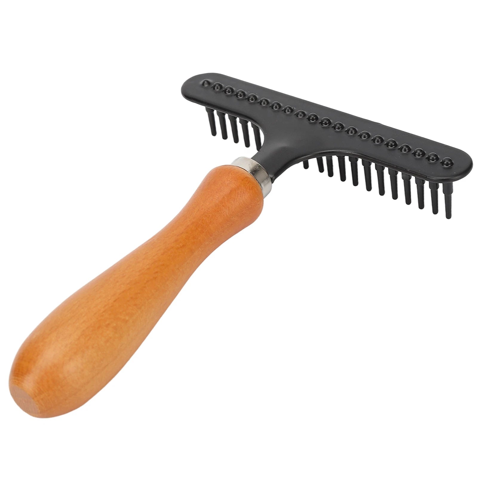 Handheld Deshedding Rake — Wooden Handle Grooming Brush for Cats & Dogs