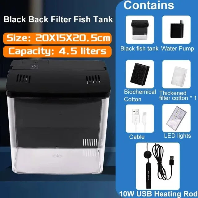 Self-Circulating Goldfish Tank — Tabletop Aquarium with Optional Heater